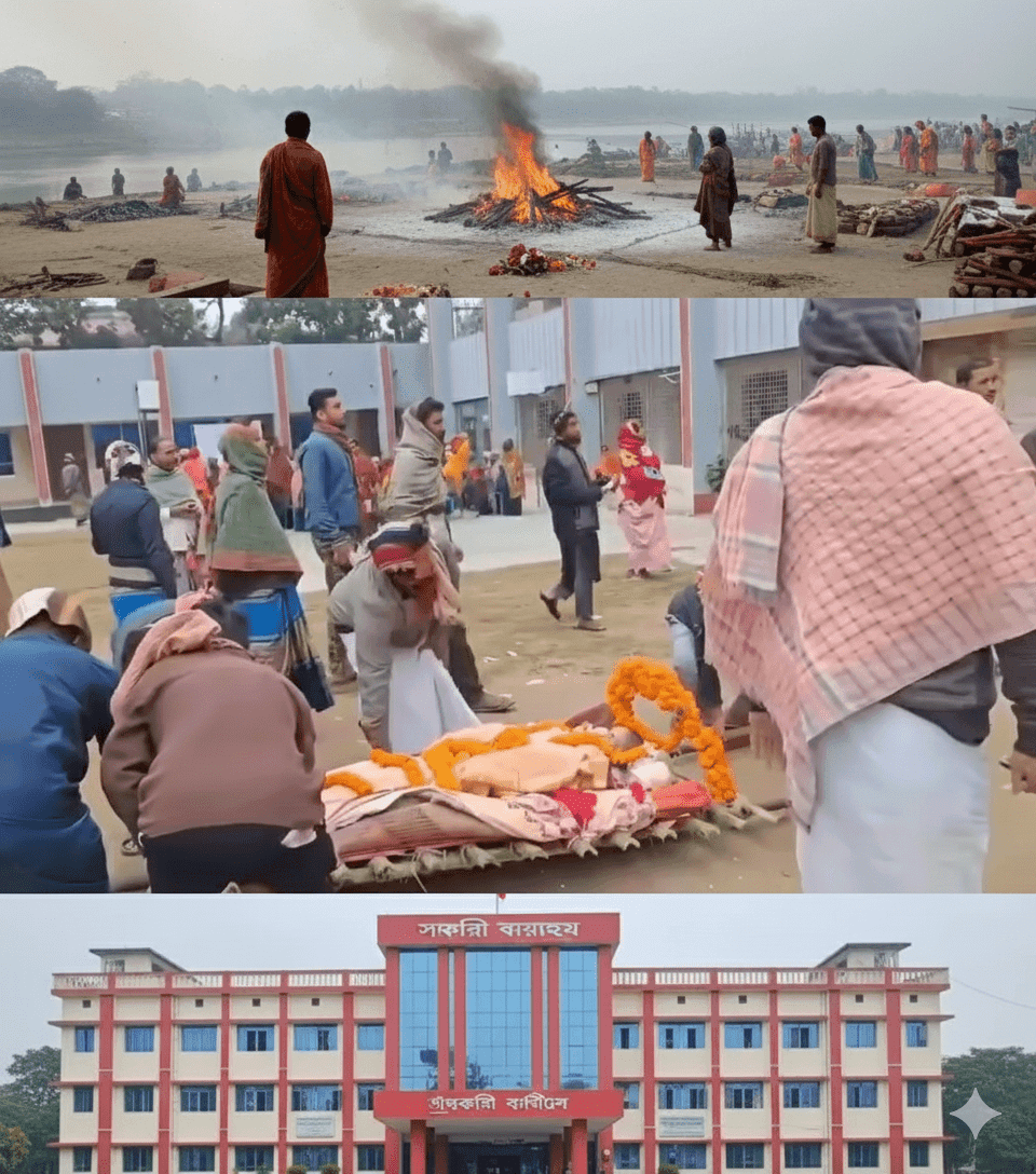 উল্লাপাড়ায় সনাতনী নারীর দাহে বাধা: মৃতদেহ নিয়ে ইউএনও কার্যালয়ের সামনে অবস্থান, চরম উত্তেজনা