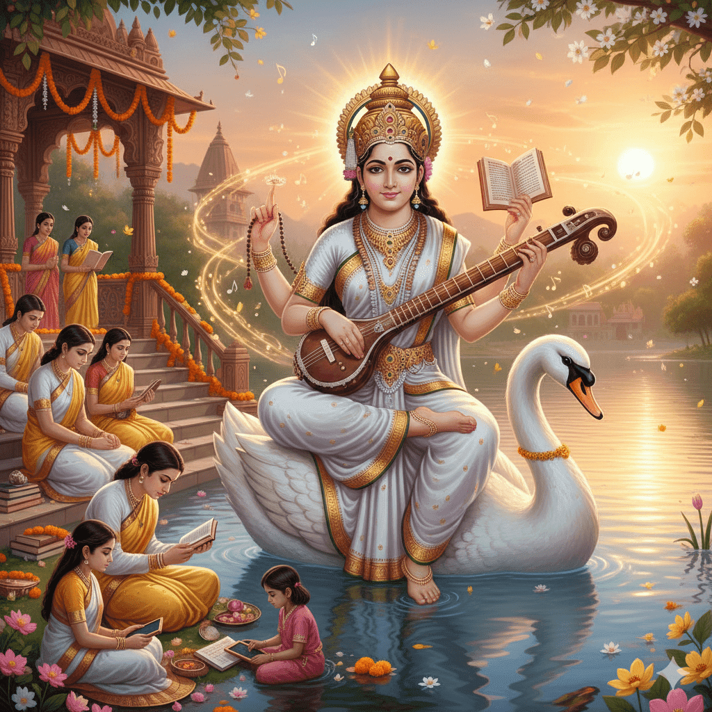 সরস্বতী মায়ের জীবনী 🌼 বিদ্যা, জ্ঞান ও প্রজ্ঞার চিরন্তন আলো