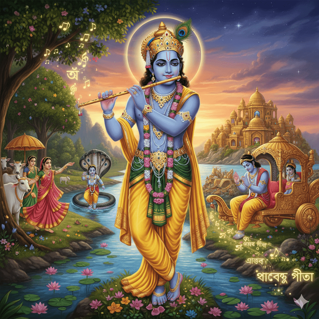 কৃষ্ণের জীবনী: জন্ম, কৈশোর, মহাভারত ও চিরন্তন শিক্ষা – সম্পূর্ণ কাহিনী